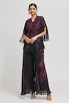 Shop_Whimsical By Shica_Black Organza Hand Embroidered Flora Tie-dye Print Wrap Top And Pant Set  _Online_at_Aza_Fashions