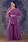 Buy_BAIDEHI_Purple Georgette Pearls Round Neck And Dabka Embroidered Peplum Top & Sharara Set _at_Aza_Fashions