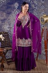 Shop_BAIDEHI_Purple Silk, Organza, Georgette Gota Patti, Resham And Work Kurta Sharara Set _Online_at_Aza_Fashions