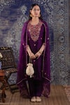 Buy_BAIDEHI_Purple Organza, Chanderi Silk Embroidery Round Floral Resham Kurta Pant Set _at_Aza_Fashions