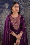 BAIDEHI_Purple Organza, Chanderi Silk Embroidery Round Floral Resham Kurta Pant Set _Online_at_Aza_Fashions