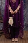 Buy_BAIDEHI_Purple Organza, Chanderi Silk Embroidery Round Floral Resham Kurta Pant Set _Online_at_Aza_Fashions