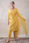 Buy_BAIDEHI_Yellow Chanderi Silk, Organza Sequins, Cut Work, Beads Embroidered Kurta Set _Online_at_Aza_Fashions