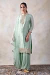 Buy_Baidehi_Green Net, Georgette, Bamboo Gota Patti, Hand Straight Kurta Sharara Set _at_Aza_Fashions