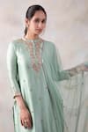 Baidehi_Green Net, Georgette, Bamboo Gota Patti, Hand Straight Kurta Sharara Set _Online_at_Aza_Fashions
