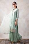 Shop_Baidehi_Green Net, Georgette, Bamboo Gota Patti, Hand Straight Kurta Sharara Set _Online_at_Aza_Fashions