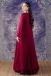 Shop_BAIDEHI_Wine Georgette Cut Dana Prisms Embroidery Open Neck Cape Lehenga Set _at_Aza_Fashions