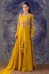 Buy_BAIDEHI_Yellow Bamberg Silk Sequins Embroidery Round Mughal Bloom Anarkali With Dupatta _at_Aza_Fashions