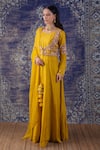 BAIDEHI_Yellow Bamberg Silk Sequins Embroidery Round Mughal Bloom Anarkali With Dupatta _Online_at_Aza_Fashions