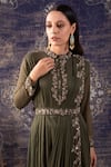 BAIDEHI_Green Georgette Sequins Embroidery Round Collar Bloom Draped Saree Gown_Online_at_Aza_Fashions
