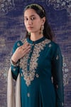 Buy_BAIDEHI_Green Georgette Blossomy Embroidery Mandarin Asymmetric Anarkali With Dupatta _Online_at_Aza_Fashions