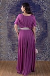 Shop_BAIDEHI_Purple Georgette Mirror Embroidery Round Neck Waist Pleated Maxi Gown _at_Aza_Fashions