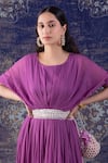 Buy_BAIDEHI_Purple Georgette Mirror Embroidery Round Neck Waist Pleated Maxi Gown _Online_at_Aza_Fashions