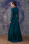 Shop_BAIDEHI_Green Georgette Resham Embroidery Stand Collar Zardozi Bloom Draped Maxi Gown _at_Aza_Fashions