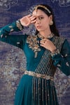 Buy_BAIDEHI_Green Georgette Resham Embroidery Stand Collar Zardozi Bloom Draped Maxi Gown _Online_at_Aza_Fashions