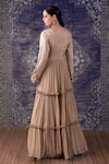Shop_BAIDEHI_Beige Silk, Organza, Gardenia Embroidered Frilly Tiered Anarkali With Dupatta _at_Aza_Fashions