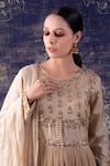 Buy_BAIDEHI_Beige Silk, Organza, Gardenia Embroidered Frilly Tiered Anarkali With Dupatta _Online_at_Aza_Fashions