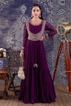 Buy_BAIDEHI_Purple Georgette Embroidery Round Neck Persian Jaal Anarkali _at_Aza_Fashions