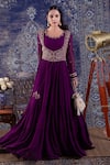 Shop_BAIDEHI_Purple Georgette Embroidery Round Neck Persian Jaal Anarkali _at_Aza_Fashions