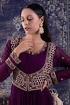 BAIDEHI_Purple Georgette Embroidery Round Neck Persian Jaal Anarkali _Online_at_Aza_Fashions