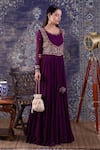 Buy_BAIDEHI_Purple Georgette Embroidery Round Neck Persian Jaal Anarkali _Online_at_Aza_Fashions