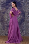 Shop_BAIDEHI_Purple Georgette Pearl Embroidery V Neck Cowl Draped Cape Sleeves Gown _at_Aza_Fashions