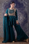 Buy_BAIDEHI_Green Georgette, Organza, Silk Sequins, Diamonds, Florence Kurta Sharara Set _Online_at_Aza_Fashions