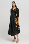 Buy_Whimsical By Shica_Black Organza Satin Printed Floral V Neck Placement Jacket Dress _Online_at_Aza_Fashions