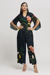 Buy_Whimsical By Shica_Blue Organza Satin Printed Floral V Neck Jumpsuit _Online_at_Aza_Fashions