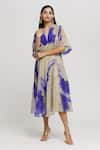 Shop_Whimsical By Shica_Grey Organza Embroidery Tie Dye V Neck Draped Dress _Online_at_Aza_Fashions