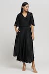 Shop_Whimsical By Shica_Black Velvet V-neck Cape Sleeve Dress _Online_at_Aza_Fashions