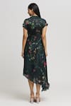 Shop_Whimsical By Shica_Blue Organza Satin Printed Floral Round High Neck Cowl Dress _at_Aza_Fashions