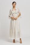 Buy_Whimsical By Shica_Ivory Cotton, Silk Embroidery V-neck Floral Pattern Bodice Dress _at_Aza_Fashions