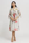 Buy_Whimsical By Shica_Grey Organza, Satin V-neck Garden Print Dress _at_Aza_Fashions