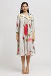 Whimsical By Shica_Grey Organza, Satin V-neck Garden Print Dress _Online_at_Aza_Fashions