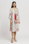 Buy_Whimsical By Shica_Grey Organza, Satin V-neck Garden Print Dress _Online_at_Aza_Fashions