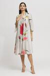 Shop_Whimsical By Shica_Grey Organza, Satin V-neck Garden Print Dress _Online_at_Aza_Fashions