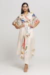 Shop_Whimsical By Shica_White Organza Satin Printed Flower V Neck Dress  _Online_at_Aza_Fashions