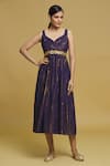 Buy_Naintara Bajaj_Blue Stripe Sweetheart Neck Woven Balanced Midi Dress_at_Aza_Fashions