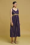 Buy_Naintara Bajaj_Blue Stripe Sweetheart Neck Woven Balanced Midi Dress_Online_at_Aza_Fashions
