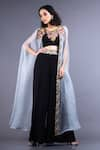 Buy_Nupur Kanoi_Black Organza Round Cape And Pant Set  _at_Aza_Fashions