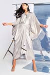 Style Junkiie_Silver Lycra Lame Collared Crystal Embroidered Tasseled Kaftan  _Online_at_Aza_Fashions