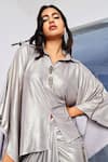 Buy_Style Junkiie_Silver Lycra Lame Collared Crystal Embroidered Tasseled Kaftan _Online_at_Aza_Fashions