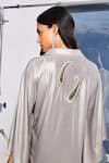 Shop_Style Junkiie_Silver Lycra Lame Collared Crystal Embroidered Tasseled Kaftan _Online_at_Aza_Fashions