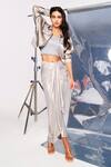 Buy_Style Junkiie_Silver Satin Collared Metallic Bomber Jacket _at_Aza_Fashions