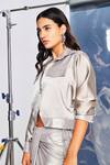 Style Junkiie_Silver Satin Collared Metallic Bomber Jacket  _at_Aza_Fashions