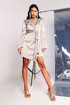 Buy_Style Junkiie_Silver Satin Lapel Collar Metallic Blazer Dress  _at_Aza_Fashions