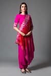 Buy_Pink City by Sarika_Pink Kurta And Pant Silk Linen Matka Dupatta Georgette Embroidered Dhoti Set _at_Aza_Fashions