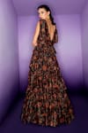 Shop_House of eda_Black Shell 100% Viscose Printed Floral Plunged Aura Layered Dress _at_Aza_Fashions