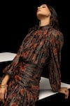 House of eda_Black Shell 100% Viscose Printed Floral Olivia Hand Pleated Dress  _Online_at_Aza_Fashions